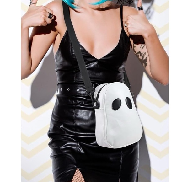 👻NEW Ghost Crossbody Bag White & Black Cute Novelty Horror Goth Spooky - Picture 3 of 4